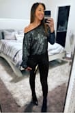 This top is so beautiful and perfect for the holidays. I wish I'd ordered a small for a little looser fit but the XS will work just fine. I love it! - Joanna F.