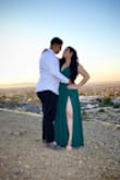 Initially the dress was too big near my shoulders and bust and I probably could've ordered a large but I felt absolutely beautiful in this dress! The slit is on the left leg and flows beautifully. I was also able to iron my dress on low heat without ruining the material in anyway. I personally did not wear a bra with this dress. Here are two of my engagement photos. - Bianca A.