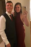 I got many compliments on this dress! Wore it for a casino royale/red carpet themed Christmas party. Definitely the perfect winter formal colour.  If you're contemplating this dress, I definitely recommend it.

The material is thick enough that it hangs nicely and isn't clingy so it doesn't show all the lumps and bumps but the M was tight enough on me that I needed seamless underwear. Length was perfect to wear with heels, I'm wearing 3in heels in the photos, and the dress is floor length. - Alana W.