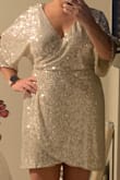 This dress is lovely! Comfortable, well made, and perfectly suited to all kinds of events thanks to the lovely champagne color. I ordered a L though I usually wear a M (it was the only size left), and it fits like a just slightly larger M. For being short waisted, I'll need to get it altered to take up some torso gapping, if that helps any others. - Stephanie M.