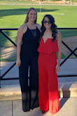 I have this jumpsuit in multiple colors and it's a great, easy wedding or holiday party outfit. I had to get this hemmed, but it fit great everywhere else! - Kelsie S.