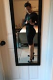 I like the material it's not see through- it is a ribbed dress hard to see for some in the pics online which they do a great job describing products, it is stretchy and fits well! I like that it comes below knees, I'm short legged- - Crystal M.