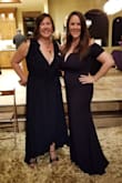 This dress was a showstopper! I wore it for a formal work soiree recently. Even at 4 months postpartum and working on losing the baby weight gradually, I felt fabulous and received a ton of compliments. The cut of the bust reveals a decent amount of cleavage but is still appropriate for a classy event. Next time I wear it I'll probably style my hair in an up-do or in a style off to the side. - Lindsay C.