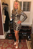 This dress is beautiful and definitely made a splash when I wore it to a Vegas themed party! It's a high quality garment, sequins well attached, and fully lined so was not scratchy, and a swanky gold metal zipper in back. Very comfy, and perfect length! I got compliments on it all night! - Traci S.