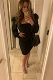 I wore this dress to my work holiday party. I got compliments all night and the ladies on social media were blowing me up! Asking where I got this beautiful dress. I got a large and it was comfortable and true to size. The material is very nice and the sleeves are just perfect! I highly suggest this dress. I am thinking of getting it in red. - Cesilia F.
