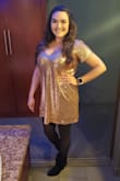 I originally ordered a medium, but exchanged for a small. I'm not sure why it still shows a size medium, but actual size is small FYI. The dress is very holiday and catches everyone's eye. The only negative I would say is the dress has very rough material so towards the end of the night I was ready take it off, but other than that this dress is beautiful! - Danielle B.