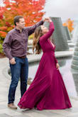 I ordered this a few days before we flew to Seattle to have our engagement photos done. I'm typically a medium in everything, but only a small was available and I went with it. There was no time for alterations or hemming, but it worked out perfectly. I wore 3" heels with this, but I'd say maybe an inch or two still dragged on the ground. I loved how it flowed as we walked and twirled. The V neck was very deep, but I could adjust in between photos if I felt myself slipping a bit since I forgot to pack dress tape. Overall, I felt this was a high quality dress that I can wear for multiple occasions. - Michaeleah A.