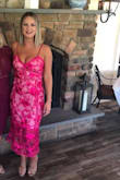I love this dress! I wore it to a wedding in August and again in November! It's such the perfect pink dress that it can be worn during any season! I ordered a small and a medium because I was unsure of how it would fit since most smalls don't fit my busy. The small fit perfectly in the waist but it didn't fit around my chest, so I wore the medium and returned the small. The medium fit better around my chest but was slightly bigger in the waist then I'd like but it was very comfortable and honestly fit perfectly! - Christine H.