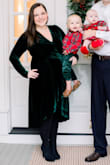 I bought this for a Christmas photo shoot and it was just perfect! Very flattering (I'm 4 months postpartum and loved the stretch in the dress)! The v front was a little low for family pictures, but it was easy to pin up. I'm looking forward to wearing it to a holiday party this weekend! Looks very expensive and is so affordable! - Christina B.