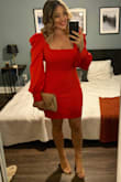 I ordered this dress to wear to my work Christmas party and it was a huge hit! I wanted something classy but fun. The material was stretchy and comfortable. I ordered a large, because I was worried that the dress would be a little too tight for my work setting. Normally I would order a medium. However the large still looked great! - Erin G.