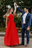 I love this dress so much! I was nervous ordering a small because of my height, but it was perfect. I didn't have to altar the length at all, but did have to altar the waist and take the straps in. I wore for my engagement photos and I absolutely love how they came out! I definitely recommend this dress!! - Lauren S.