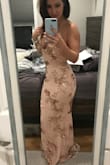 I ordered this to wear as my bridesmaid dress and it's absolutely beautiful. The bride is obsessed. I typically order a medium but in lulus dresses small seems to be the way to go. Color is beautiful and just looks great on. It is a tad long and has a mini train but with heels it should be okay! - Christina V.