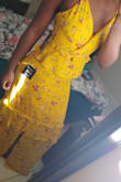 It's very tall girl and medium size boob-friendly. I like that it touches the floor, that's how I like my maxi dresses anyways. I think I could've gotten a small and it'd still fit esp for the chest area since I have small boobs & it's loose in that area. That's the only problem, but being that I really like the dress despite so I'll figure it out. - Francesca C.