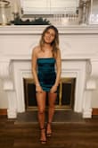 Love this dress. It is short but I am also tall. Color is beautiful and it is so flattering. It is a little more emerald than bright green which is even better for fall. - Olivia S.