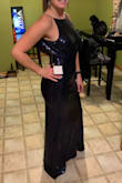Such a gorgeous dress, it fit like a glove. The adjustable straps helped too. Don't need to wear a bra with it, and with a pair of 2 inch heels, it fell perfectly just above the floor. Wore this for a Christmas party and received compliments on it all night! - Kristen Z.