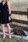 i purchased this dress in a size small for homecoming and paired with a bright red block heel. The dress fit great, but it was a little bit in the bust for me since I have a small chest. I had to do a quick stitch to keep the front from gapping. highly recommend this dress. - Ava E.