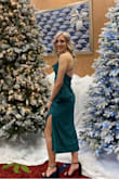 This dress is so elegant. I wore it to my company xmas party and got so many compliments. the top was a little loose when i bent over so I taped it a little. The color is such a nice color and the fabric is soft. I love this dress! - Shani G.