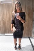 I ordered this dress for a Christmas party & Lulus is the only site I can trust will work out where I don't have to try it on. Literally put this on the night of and it was perfect. Fitting, but stretchy, so it's comfortable! The only down side, which I already expected is that the sequence catches on itself and other things. Honestly though, for the price and all the compliments I received, I didn't mind it at all. It's a gorgeous dress! - Johna L.