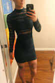 This dress is awesome but runs a tiny bit small. I ordered a size small and I returned it just to exchange it for a medium (mainly for length.) I loved it so much I got it in the green and the burgundy color as well!! - Brittney A.