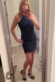Are usually don't like dresses the style but it had such great reviews that I decided to order it anyway.  I did order the blue, but I got the navy blue delivered and Lulus amazing customer service took care of it immediately and made me happy!  I was worried because it really doesn't have a stretch and I usually don't like dresses like that either.  However it fits like a glove zips up well and looks wonderful on I highly recommend this dress also. - Crystal H.