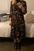 I love this dress so much! It's so versatile - I bought it initially for my work holiday party (that did not specify dress code =0) and it was the perfect not too dressed up not too dressed down option. My husband said I looked like a pilgrim, but everyone else commented that they loved the dress! I think it's about an inch too long so I may end up getting it taken up and prefer wearing it with a belt. Still, 10/10 would recommend to a friend. Excuse the clothes all over my unmade bed in the photo. #notaninfluencer - Amanda W.
