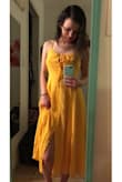 Bought this on a whim when it went on sale after resisting for the longest time and am delighted with it! It's comfortable, has enough weight that I'm not worried about a Marilyn Monroe moment on windy days, and the bodice tightens up nicely so it doesn't droop in the front. And of course, the golden sunshine brightens my day no matter the time of year a - Rebekah B.