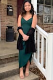 Absolutely loved this dress. I am always a size small and this dress fit me perfectly. A lot of the other reviews on here say that the dress ran big on them and they had to order a size down but that was not the case for me. I lift weights which makes my back wider and a more 'athletic' build so if you have a similar figure as I do then order your normal size! The material is not stretchy at all. The one complaint I have about the dress is that the slit goes all the way up to your hip so when you sit down you have to be careful, other than that it's a great dress! Definitely recommend. The shawl I am wearing I bought separately. - Rachael L.