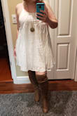 This dress is really cute and very flattering! It has some shape to it where it is a little fitted at the top then flares out so it lays really nicely. It has a lining underneath it so it's not see through. I definitely recommend this dress! - Hunter G.