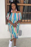 This dress is a good vacation dress. A little heavy in the weight of the dress, very colorful and vibrant. It's cute and you can easily dress it up or down. - Chelsea J.