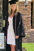 This dress was perfect for my daughter's graduation from high school! It was classic and conservative, but also youthful and fun! Had to pair it with black shoes for her cap/gown, but would look amazing with nude strappy heels. It fit true to size. Definitely recommend! - Melissa H.