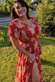I bought this dress to wear to a wedding. It was a bit busty so I tacked the chest after tying the wrap. The dress is very long so heals were a must. A very beautiful dress, it looks exactly like the photos and the fit is perfect. The fabric was super soft. I couldn't be happier with my choice to purchase this dress! - NICHOLE P.