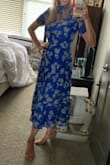 Gorgeous dress but the fit is a little weird. I ordered in both a small and XS, and the small was overall too baggy for my frame. Unfortunately the XS is quite tight just in the arms and shoulders area. It's one of those dresses that is uncomfortable when you raise your arms up but fine otherwise. It's so gorgeous though, I ultimately decided to keep it and just deal with the weird fit. Can't wait to wear it to church and possibly an upcoming bridal shower! - Laurel N.