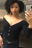 This top is absolutely perfect for either a date night or girls night out. The fit was amazing- not too tight or loose and it stays exactly as pictured. The shoulders never moved or slid down the entire night, I didn't have to touch the sleeves once. Felt super sexy and confident in this top. It has easily become one of my fave shirts to wear. - Kay H.