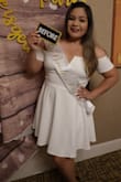 I love how the dress fits around the smallest part of my waist, too bad its a little longer than i expected, thought it was going to be shorter, but i understand since i ordered the XL, too bad I am petite.
I need XL for my weight, but I'm short! Struggle is real.
Wore to my bachelorette party. - NANCY M.