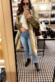 Love this jacket! It's the perfect fit. I feel like I should have sized up for thicker sweaters. In this size I can't really close the front of the jacket but considering the style I don't think I ever would. You can dress any outfit up with this. Have worn in a formal setting and dressed down with jeans. - Julie T.