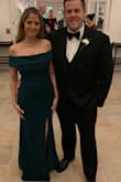 Beautiful dress for a wedding! A little snug but was able to dance and move fine! The dress was A little long but with heels it just touches the floor. Love the dark green color! Very flattering. - Claire S.