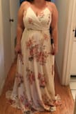 I love the dress, the color, and the pattern. I also love that it's a wrap dress. Unfortunately it's sized a little weird. My bust is 37 inches and according to the generic size chart, that would be a size L. But when I messaged customer service (which are super helpful btw) they advised me to try the XL based on the actual dress measurements. So I ordered both! The large was too small in the bust (like they said) but fit nicely everywhere else. The snap wouldn't stay closed but that was to be expected. And the XL was too big everywhere, bust included. So much so that I had to wrap the dress tightly and forgo the snap all together. I know I'm short so hemming would be a must (4" minimum) but I felt like I was swimming in fabric. Gonna sleep on it and try again tomorrow, because I really love this dress, but I suspect I'll be returning it. (Pic is size XL tied tightly without the snap) - Mandy B.