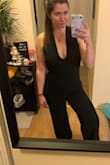 This jumpsuit is absolutely gorgeous! So comfortable too. The material is stretchy but not cheap looking so it is perfect to wear to fancy events like bridal showers or bachelorettes, etc. I love it! - Izzy B.