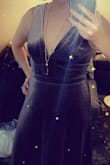 The fit of this dress was fantastic. I had to have it hemmed, but that was to be expected. I wore it to a NYE wedding, and I was comfortable all night long. Also got lots of compliments : I will definitely wear this again when I have an appropriate event. The color on the website and in the selfie photo is accurate. - Allison B.