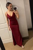 Wore to a military award ceremony. The material is thick and comfortable. The fit was just FABULOUS. I got so many compliments. I'm quite small up top (with deflated post-breastfeeding mom boobs), and could have gone XS since it's stretchy, but it was a nice fit. Length was perfect for my height with 3 inch heels. The color is absolutely to die for. So incredibly happy with this dress. - Tiffany T.