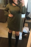 Great color! I ordered a large - I probably could have ordered a med if I wanted it to fit more like the model, but I wanted it more loose. So fun and comfy! - Maria