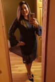LOVED this dress! I got so many compliments on the color at the wedding I wore it to. The bell sleeves weren't exaggerated at all. The lace goes past the knees so you forget that you also have a mini dress on. I will definitely wear this again. You can wear a control top with this and a strapless bra. - Nancy S.