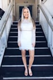 I wore this dress for my bridal shower & I LOVED IT! I read reviews to size down & I am glad I did. I usually wear a medium but the small fit perfectly. Can't wait to wear this dress again! - Lindsay P.