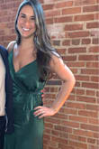 I ordered a size medium. Like other reviews say, it was a little tight in the hips but I wouldn't change the size I ordered. Love the color! Perfect for the winter wedding we attended. - Julia K.