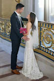 I had a simple and great wedding in City Hall, and I need to move to other places to take another photos. After I got this dress, I can feel the material is comfortable and easy to move by yourself ! I even don't need to do any alternation serviceI, but I tried to make this dress as beauty as possible, so I put some pearl beans on the shoulder straps and fits it with a pearl veil. They become a special wedding look for me, and nobody know what brand of this dress is. I think this dress is a good choice for you, if you want to make some decorations, express your body shape, easy to move and look beautiful! - Kueiman L.