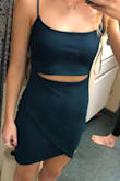 Loved the shape of this dress and the material! It hugged in all the right places but the stretchy and breathable material allowed me to still be comfortable all night! The layering and bodycon fit was flattering, and I loved the color which was very true to the pictures! - Maddie Z.