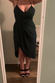 So flattering and cute!! The bust line shows the perfect amount of cleavage, not too much! And the skirt is so flattering, I'm curvy and this dress does all the right things!
Was a tad tight in the bum but I think an XL would have been too big.
Can't recommend this dress enough!
Side note: the green isn't as dark as the photo in person. - Alexandrea R.