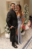 I got so many compliments for this dress at a Christmas party. The color is beautiful. The length was a tad long even with heels but I didnt feel the need to hem it. I originally ordered the medium but returned it for the small. It was a little snug in the chest but I preferred this fit. The material is heavy but very soft. My only negative is that with the shoulder straps, it makes it hard to raise them up high. But I love this dress and cant wait to wear it again! - Veronica S.