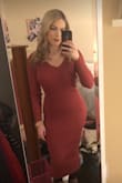 This is such a pretty dress, and I love the length and color! It is very stretchy, so I recommend ordering a size down if you want it to fit tightly. - Alex H.