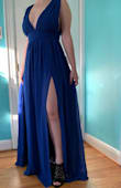 Fit amazingly, really pretty, and the cut is very flattering. I love the slit and the no-slip straps. However I will have to pay to get this dress shortened and have the sleeves shortened as well, but, for the price of this dress, it's worth it. - Hannah B.